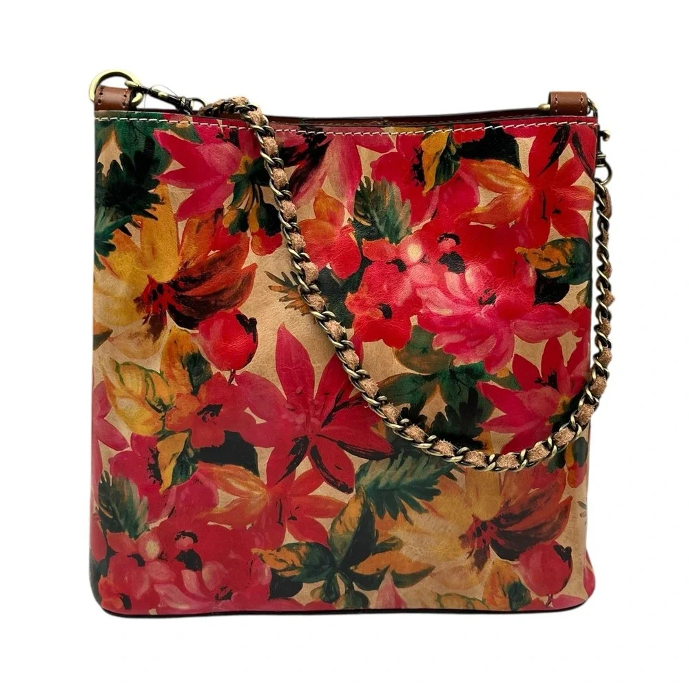 Patricia Nash Women's Ledra Leather Bucket Crossbody Purse Spring Floral Print